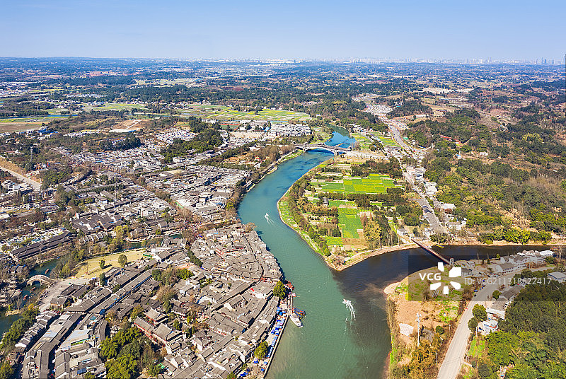 四川成都双流区黄龙溪古镇航拍图图片素材