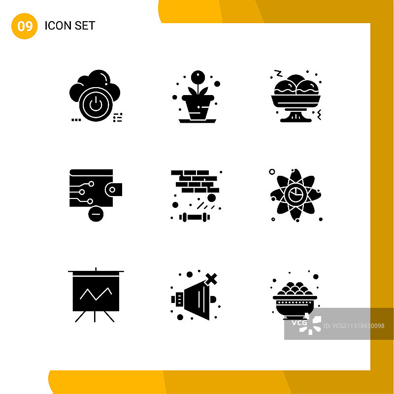 播放断路器网格上的9个实体字形图片素材