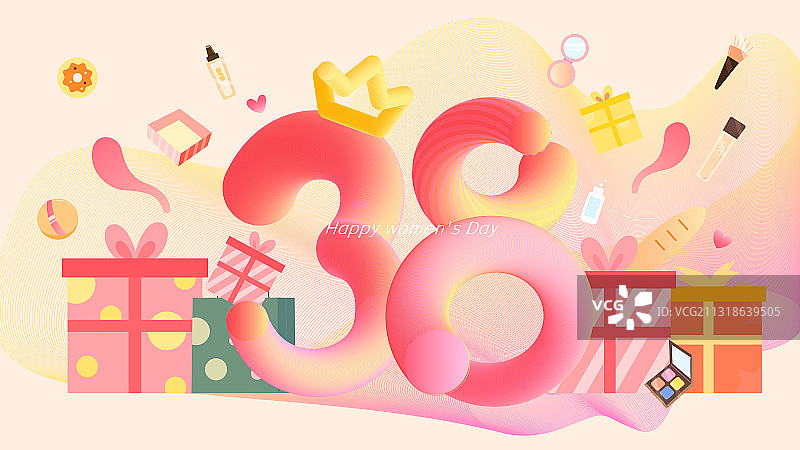 38妇女节女王节电商商超促销购物矢量插画海报背景图片素材