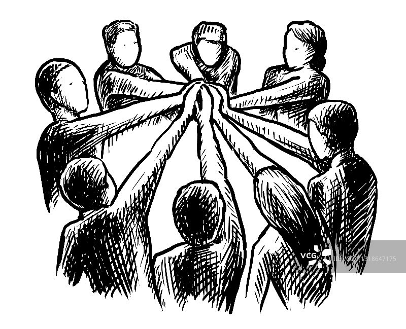 人们手牵手团队合作草图图片素材