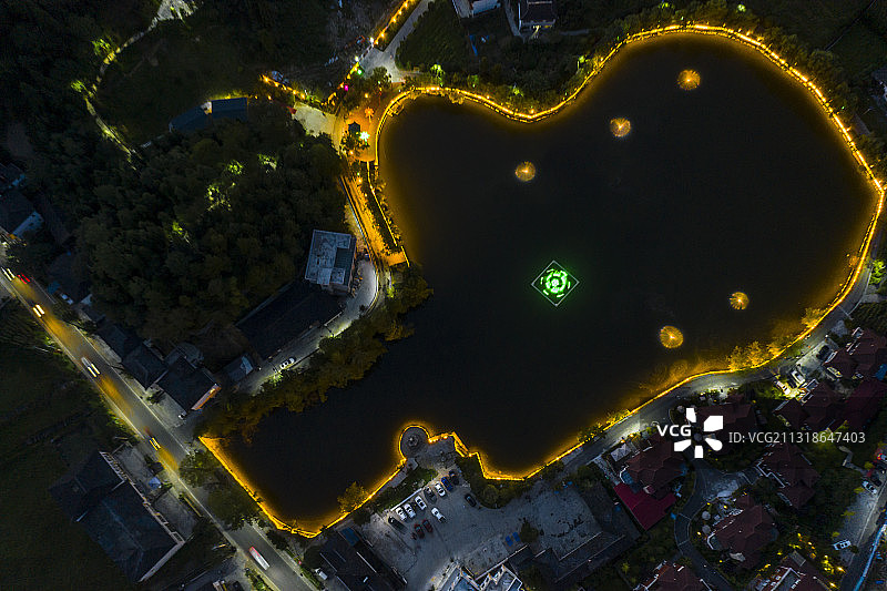 航拍鱼塘夜景图片素材