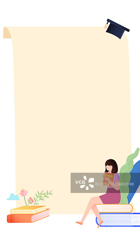女孩抱着书教育学习矢量插画背景图片素材