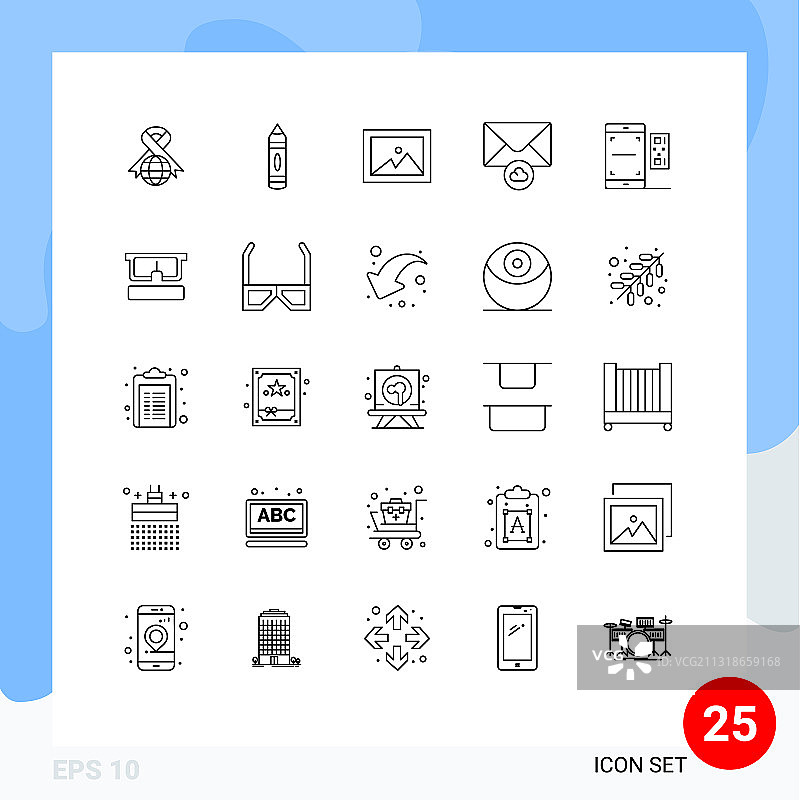 通用图标符号组25个现代线条图片素材