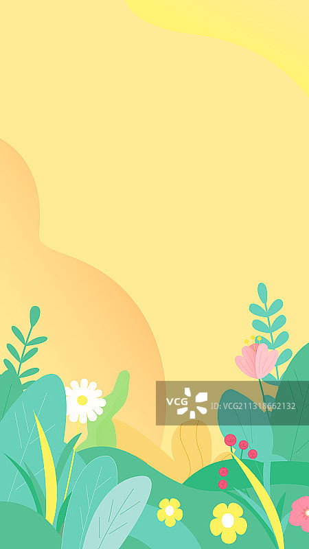 温馨花丛矢量插画背景竖图图片素材
