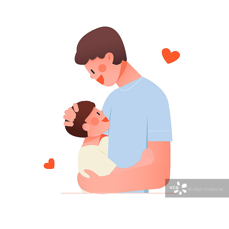 父子拥抱温馨矢量插画人物元素图片素材