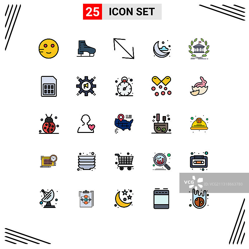 组25现代填充线平面颜色集图片素材