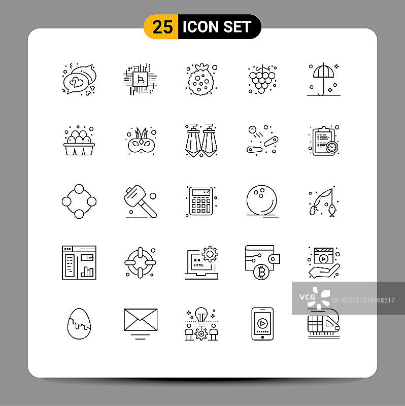 现代简约25款线条感恩节图标图片素材