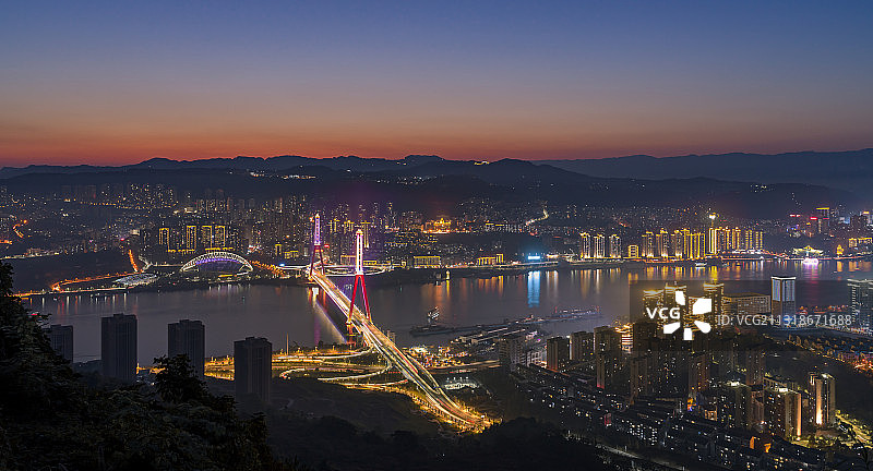 重庆万州长江三桥城市夜景图片素材