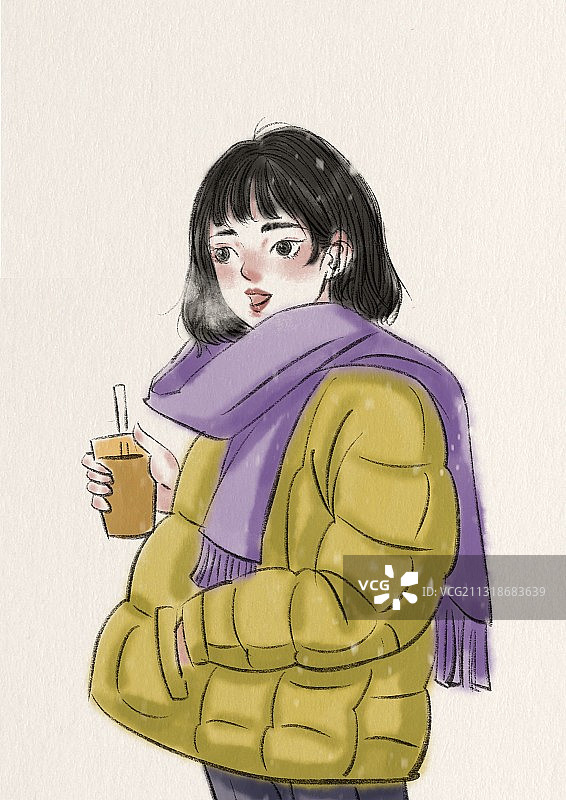 雪中的女孩图片素材