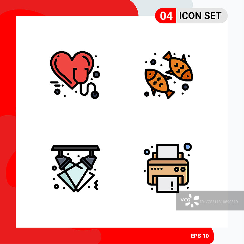 4个创意填充扁平彩色图标：护理图片素材