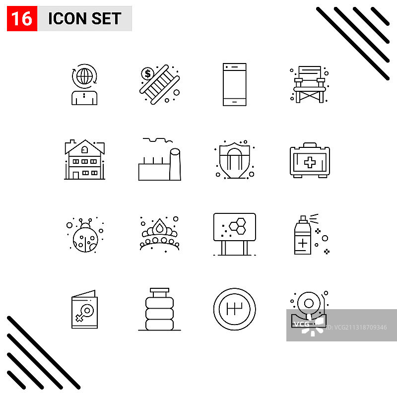 16个公寓旅行网格轮廓图标图片素材