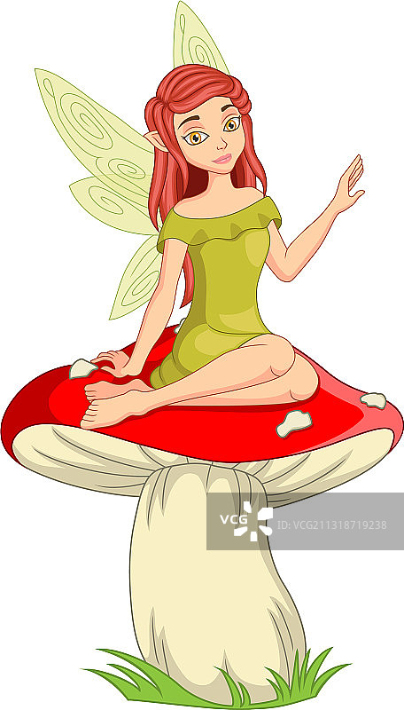 坐在蘑菇上的卡通小仙女图片素材