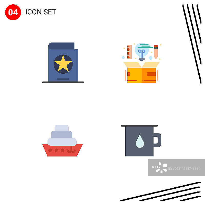 4个扁平风格的书籍标志和符号图标组合图片素材