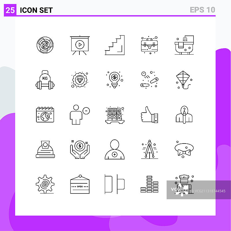 25个手提箱轮廓线条图标图片素材