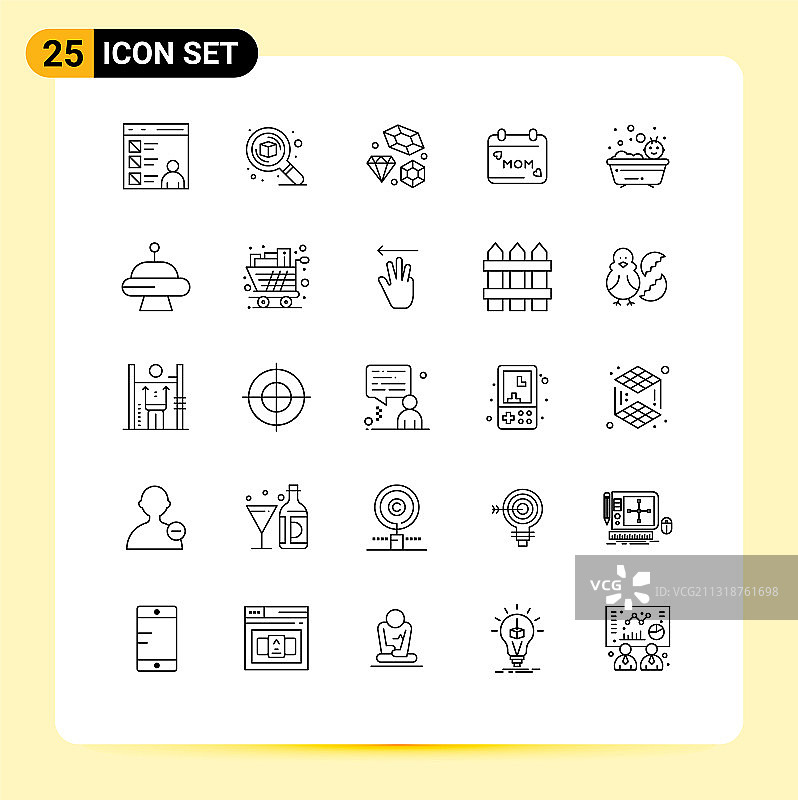 线性图标包：25个通用爱情日符号图片素材