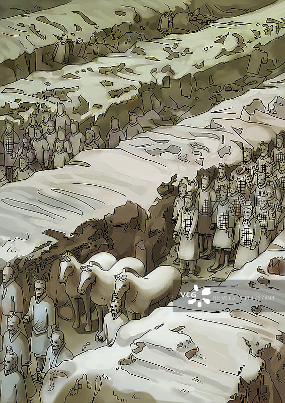 插画：秦始皇兵马俑图片素材