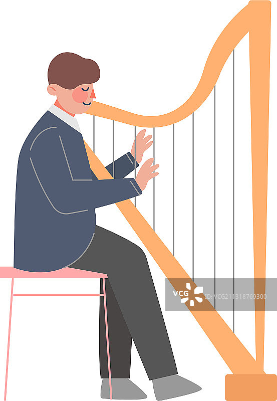 男人演奏竖琴古典音乐图片素材