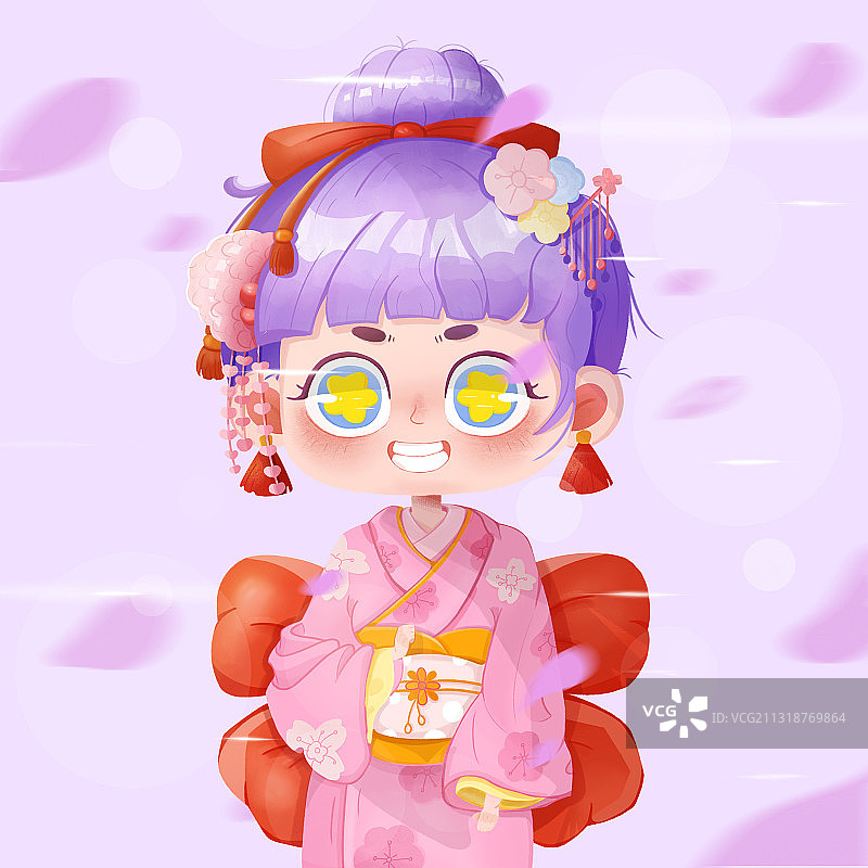 原创插画～和服少女图片素材