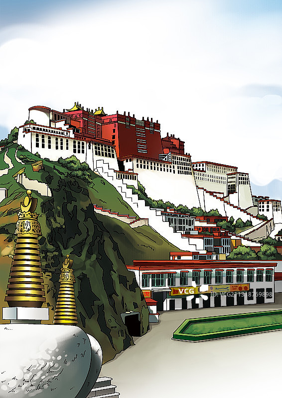 插画：布达拉宫和大昭寺图片素材