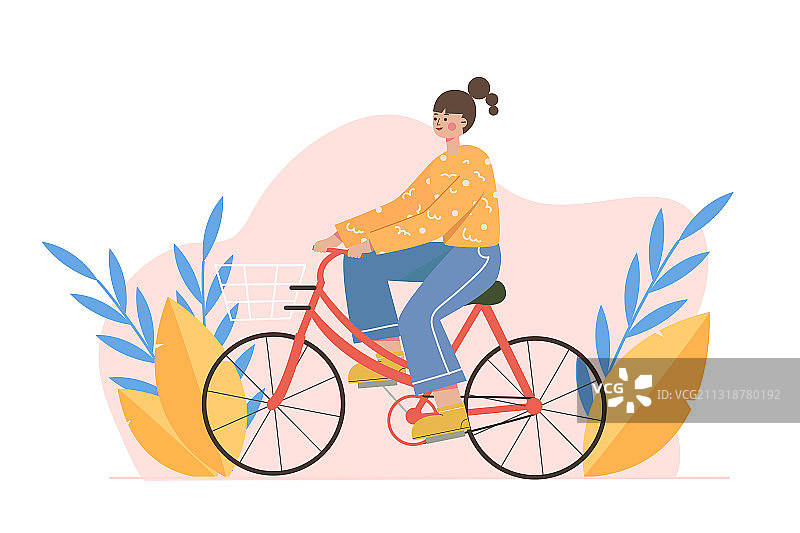 骑自行车的女孩矢量插画图片素材