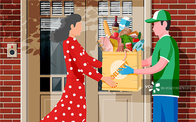 快递员向顾客递送包裹食品图片素材