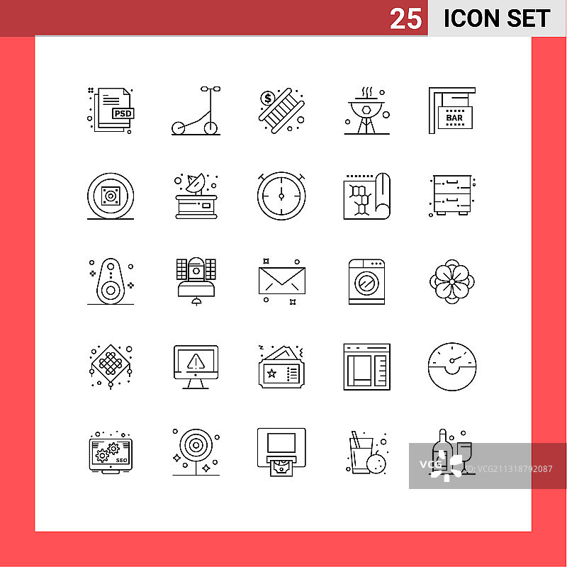 25个通用庆祝活动线性图标包图片素材