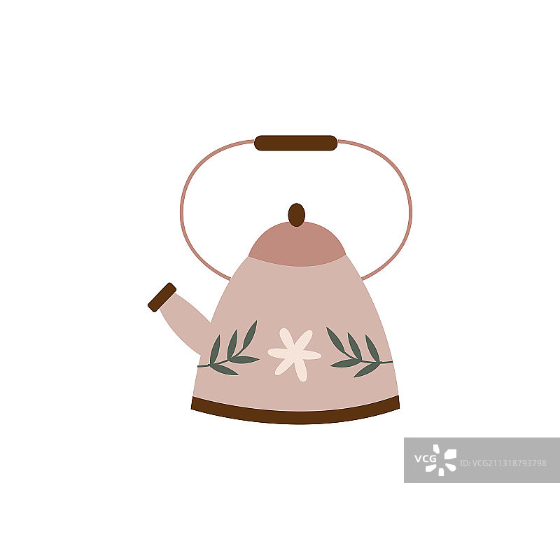 带大手柄的可爱棕色茶壶复古卡通图片素材