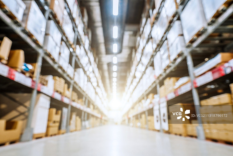 大型货物仓库货架虚焦背景图片素材