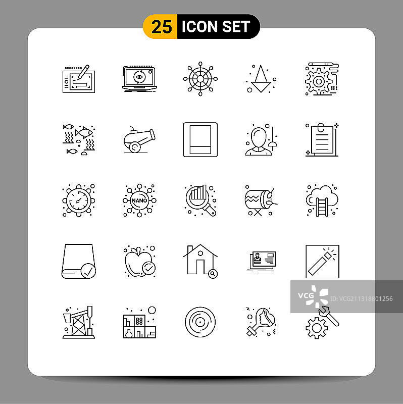 通用图标符号组25个现代线条图片素材
