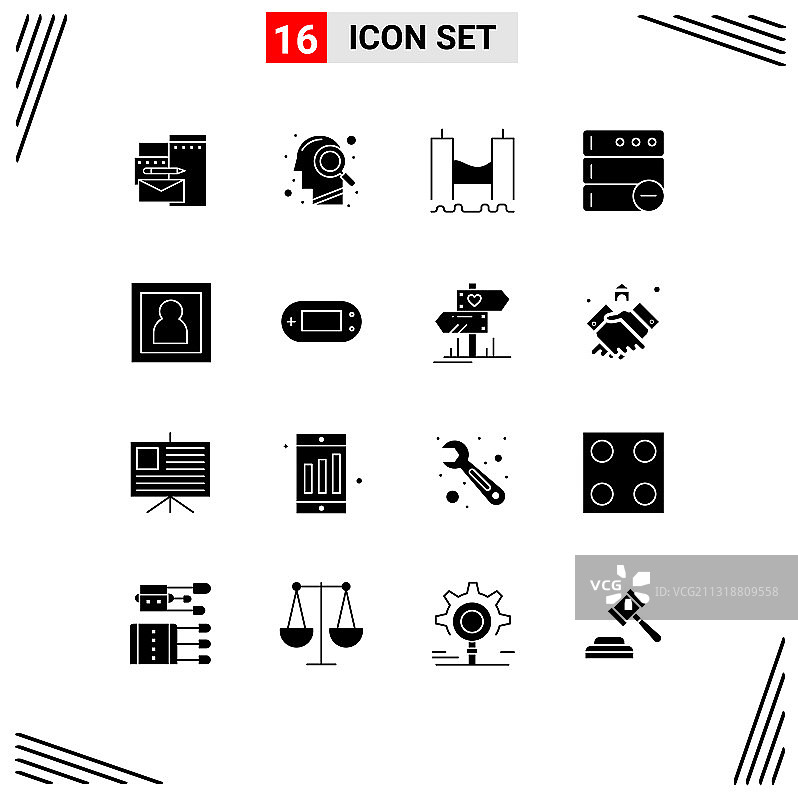 可编辑的线包16个简单的固体字形图片素材