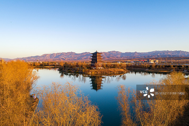 河南洛宁永宁湖公园航拍图片素材