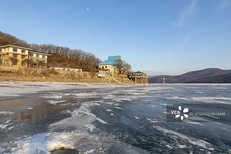 吉林省吉林市丰满区松花湖初春时节冰雪风光图片素材