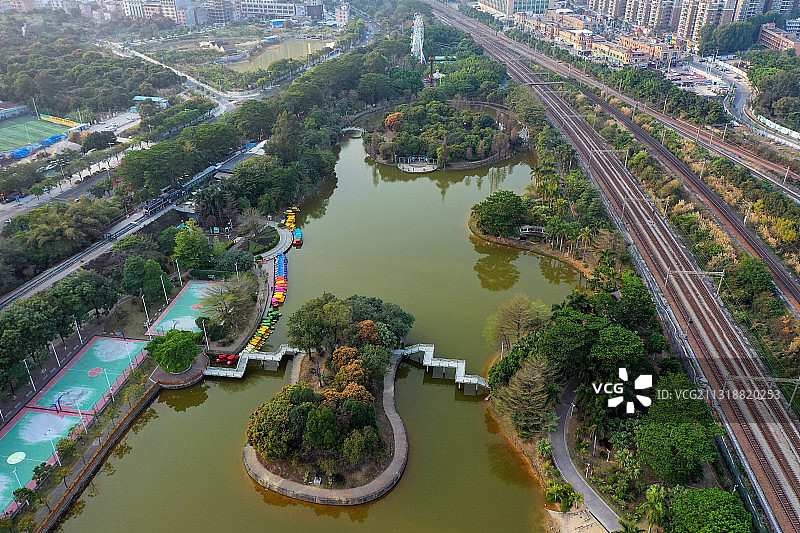 广东省东莞市常平镇铁路公园航拍图片素材