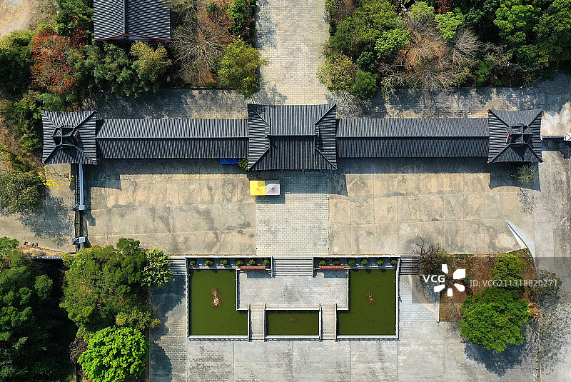 广东省东莞市黄江镇宝山森林公园芙蓉寺航拍图片素材