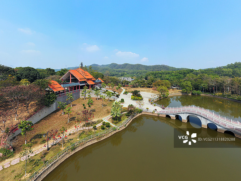 广东省东莞市塘厦镇大屏嶂森林公园和观澜湖高尔夫球会航拍图片素材
