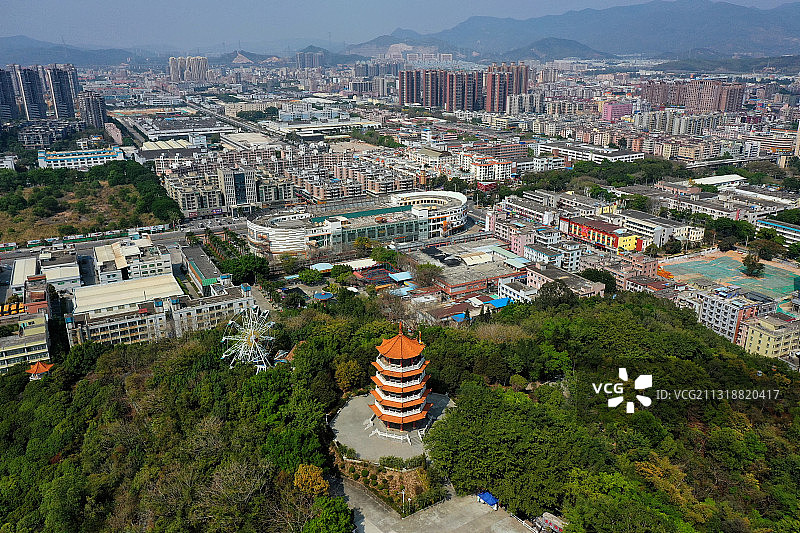 广东省东莞市塘厦镇塘厦观光公园和消防主题公园航拍图片素材