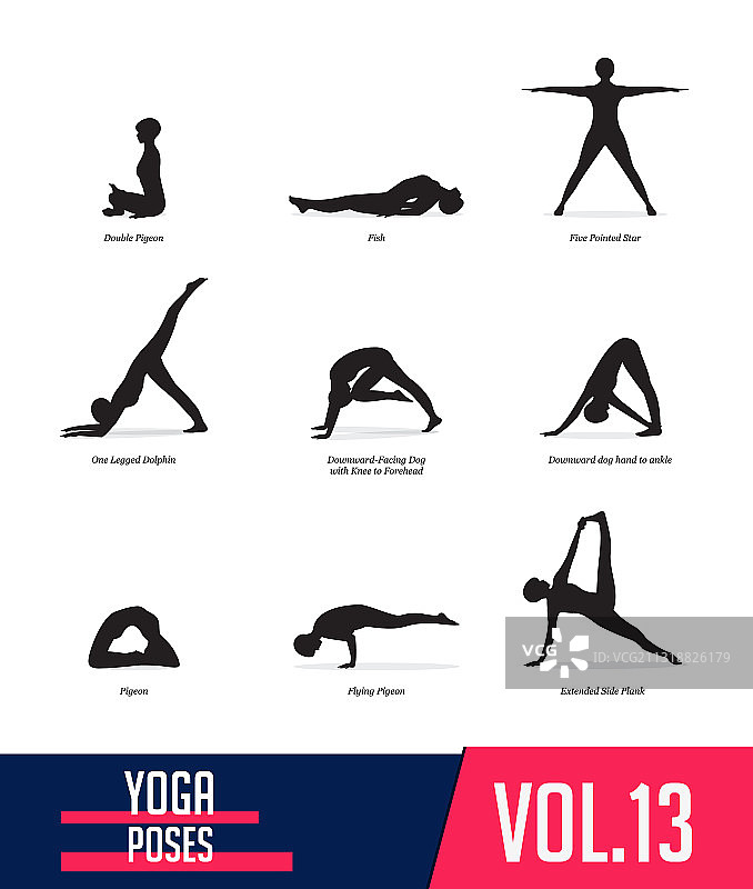 瑜伽姿势轮廓剪影合集图片素材