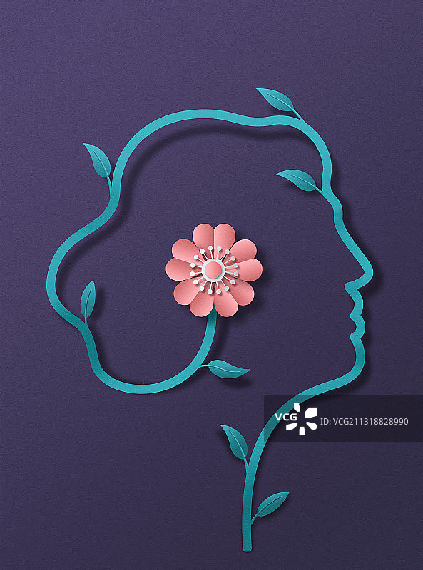 创意折纸立体花束时尚女性头部轮廓背景图图片素材