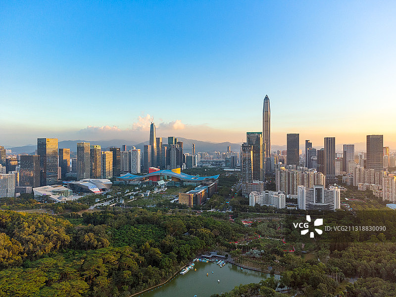 深圳福田CBD城市天际线航拍图片素材