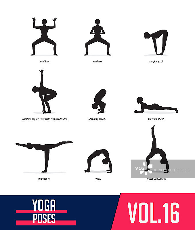 瑜伽姿势轮廓剪影合集图片素材