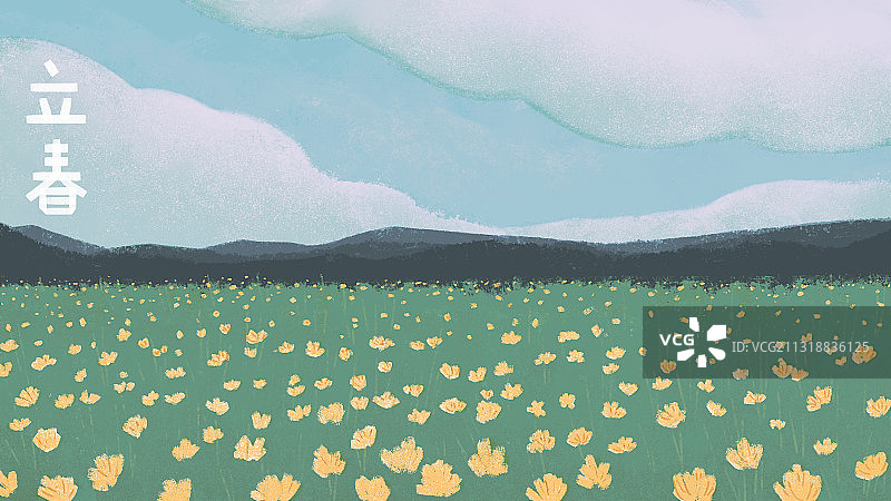 文艺风二十四节气风景立春 横版质感肌理 含字体设计图片素材