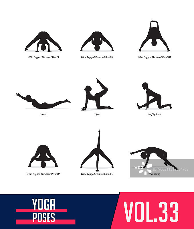 瑜伽姿势轮廓剪影合集图片素材