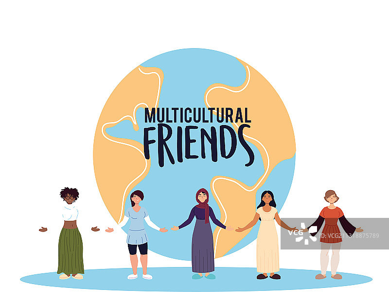 世界面前的多元化女性卡通形象图片素材