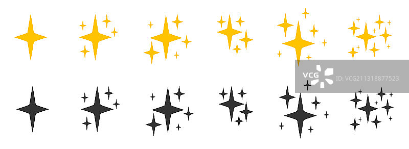 黑色扁平闪光星星图标合集图片素材