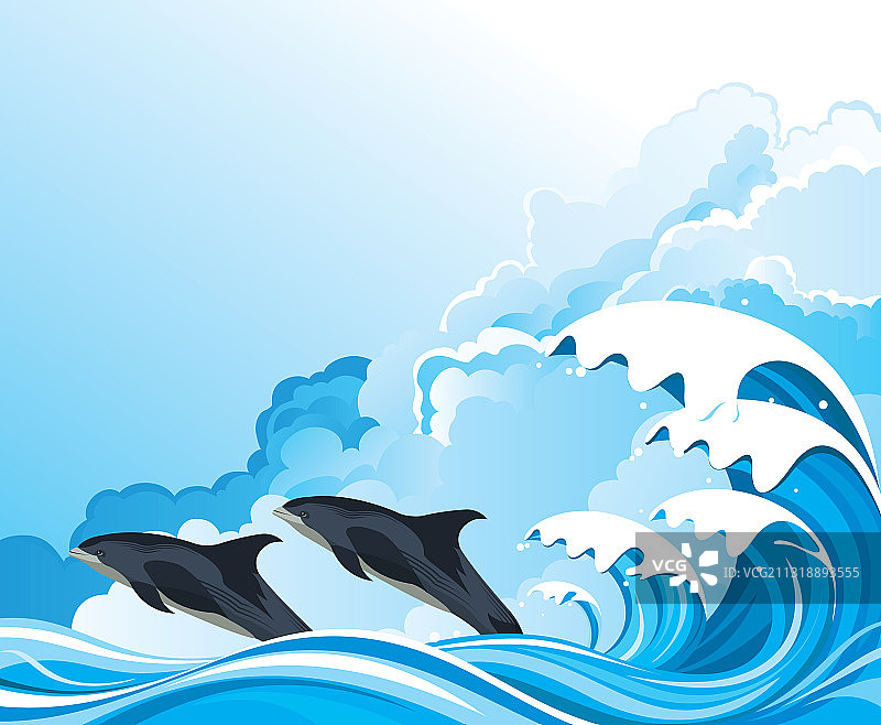 海豚冲浪逐浪图片素材