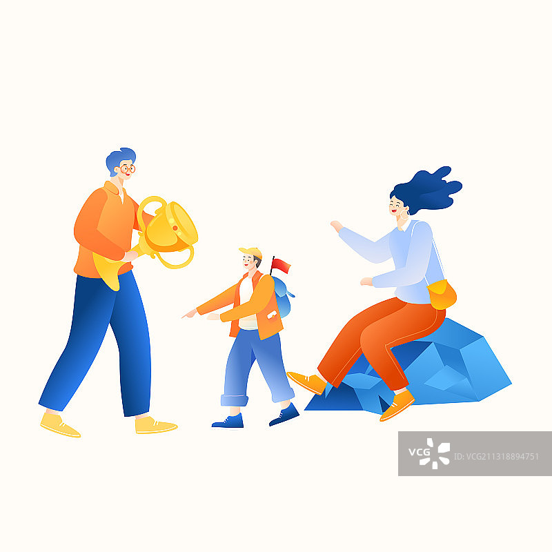 卡通春季春天电商促销招商亲子游家人商务商业金融渐变矢量插画图片素材