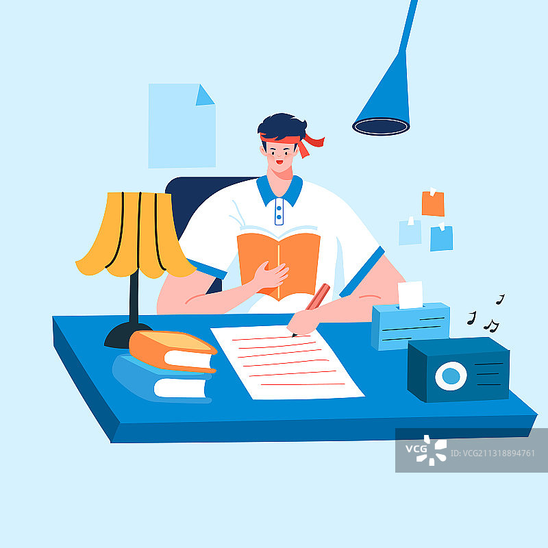 卡通在线教育网课开学季新学期学生高考加油冲刺考证读书矢量插画图片素材