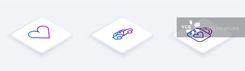 2.5D等距线条心脏豪华轿车和咖啡图片素材