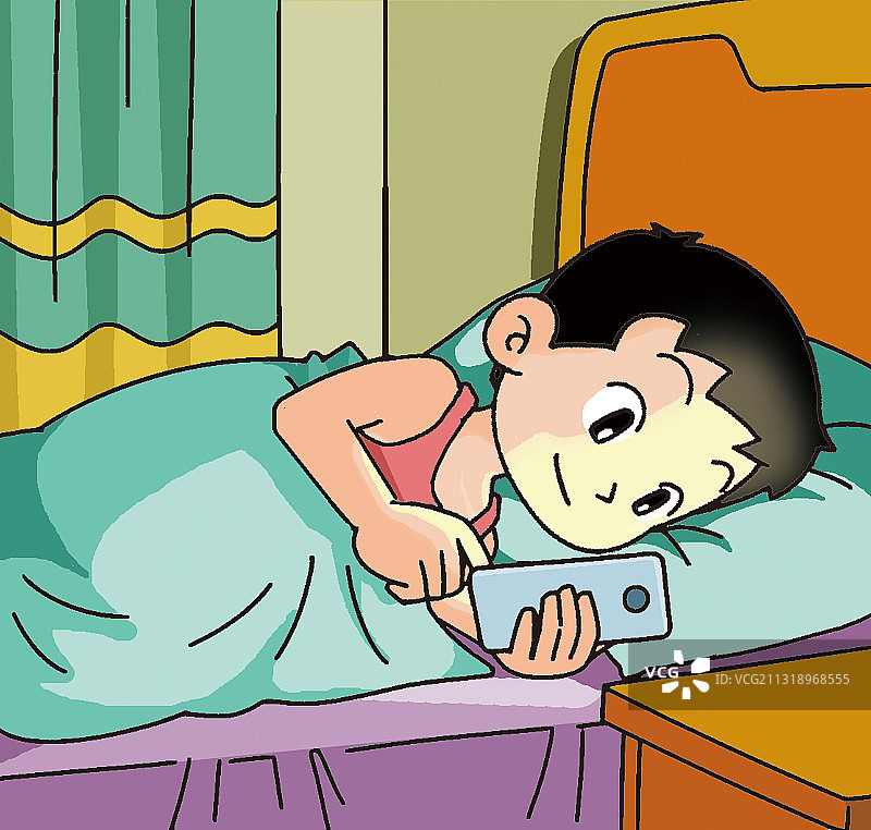 插画：熬夜玩手机图片素材