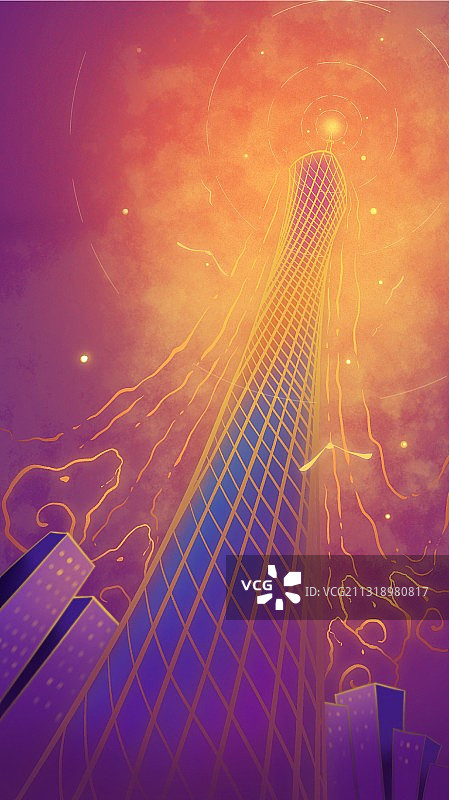 美丽中国｜城市主题插画（广州塔）图片素材